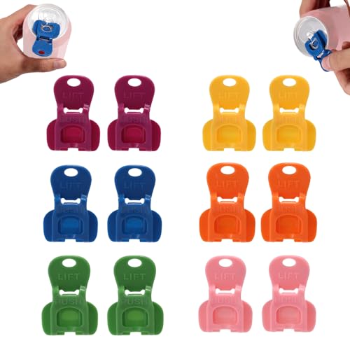 BOXOB 12pcs Easy Tab Opener and Drink Protector, Beverage Barricade Can Complete Covers for Pop, Beer, Soda, Drink Ring Pull Cans Plastic Manual Lifters Tin Clips Aid for Picnic Party BBQ Camping