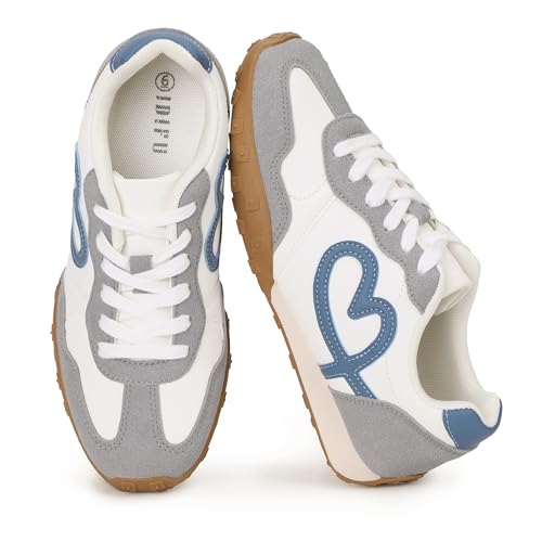 IDIFU Grey Sneakers Fashion Casual Retro Tennis Walking Shoes for Women
