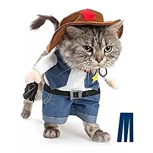 Pet Dog Cat Halloween Costumes The Cowboy for Party Christmas Events Costume Uniform with Hat Funny Pet Outfit Clothing for Dog cat (L)