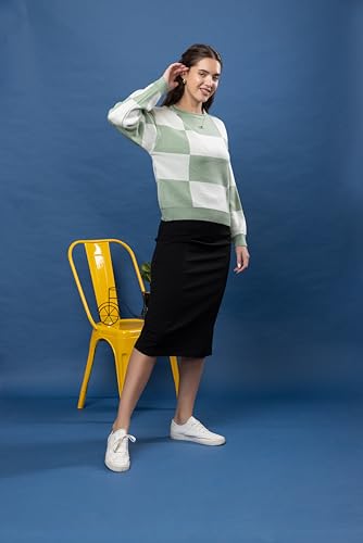 Image of Wear lusso Women's Round Neck Colour Block Sweater | 100% Wool Pullover | Full Sleeve Soft & Stylish Winter Wear for Women & Girls