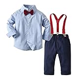 LSAltd Kleinkind Baby Jungen Mode Bowknot Krawatte einfarbig T-Shirt Tops + Hosenträger Hosen Baumwolle Gentleman Outfits Set