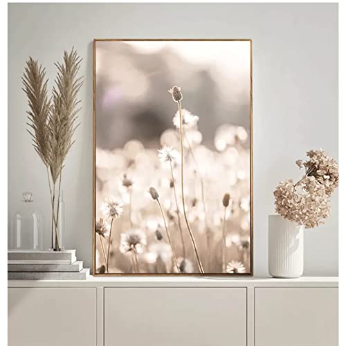 Tableau fleur pissenlit et déco salon cocooning au style scandinave
