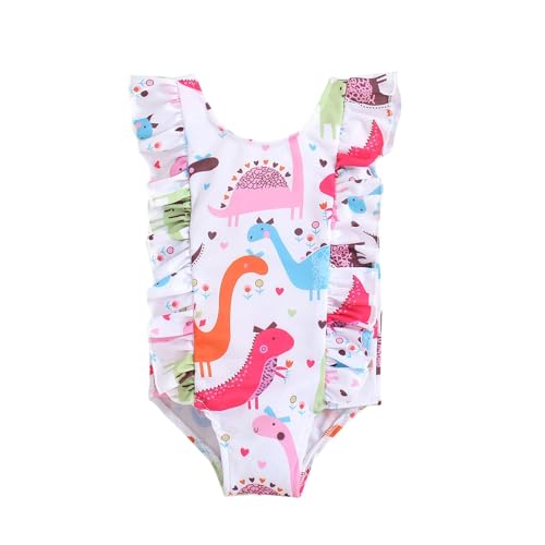 Toddler Girls One Piece Swimsuits Ruffle Trim Bathing Suit Funny Dinosaur Swimwear Baby Girls Swimsuit Swimming Suit