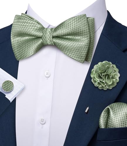 Image of YOHOWA Mens Bow Tie Set Paisley Coloful Pre-tied Bowties Adjustable with Handkerchief Cufflinks Wedding Prom Party
