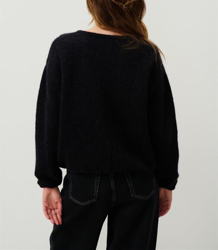 Image of Women Button Down Cardigan Long Sleeve Crewneck Sweater Vintage Lightweight Knit Jacket Fall Going Out Top