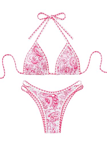 Image of BYFINECANY Women's Floral Printed Bathing Suit Halter Paisley Summer Swimsuit Bikinis Set