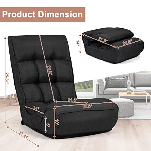 Costway Folding Floor Lounge Chair, Floor Gaming Chair With 5-Position Adjustable Head & 4-Position Adjustable Backrest, Indoor Lazy Sofa Recliner For Bedroom, Living Room (Black) #TOP6