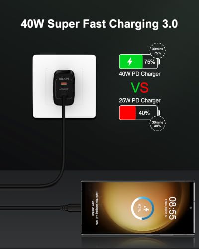 Image of 40W USB C Charger Block for Samsung Galaxy S26, USBC Wall Plug Apple iPhone | Super Fast Charging Type C Cube, Dual C Port Power Adapter, Android Cargador Typec Box for Sum Sung S26+ S25, i Phone 17e 17