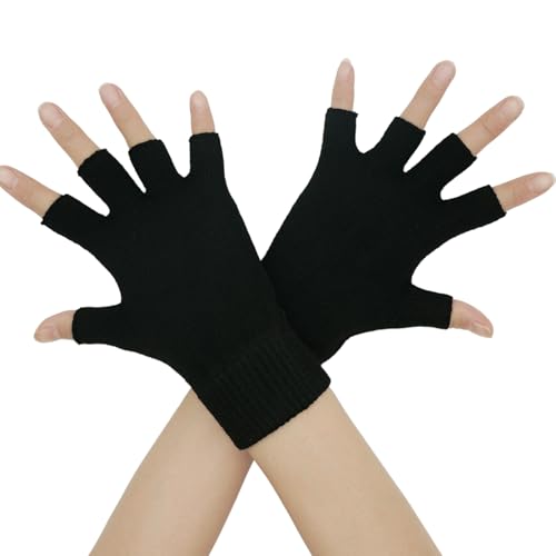 Lemoyoung Cashmere Fingerless GlovesHand Warmers Soft and Stylish Design Thermal Gloves for Cold Weather Everyday Use(Black)