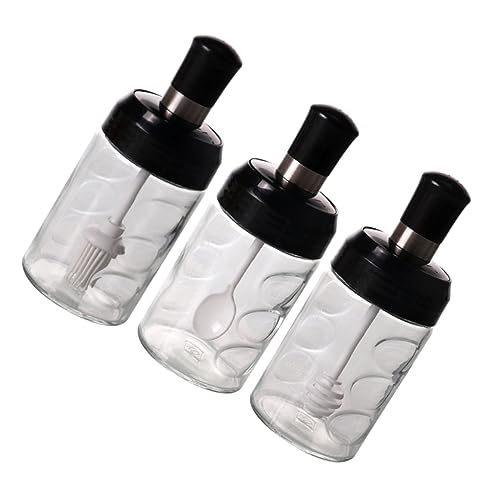 SOLUSTRE 1Set Kitchen Seasoning Jar with Integrated Spoon Brush Dipper Glass Storage Container for Salt Spice Honey Air Sealed for Freshness for Home