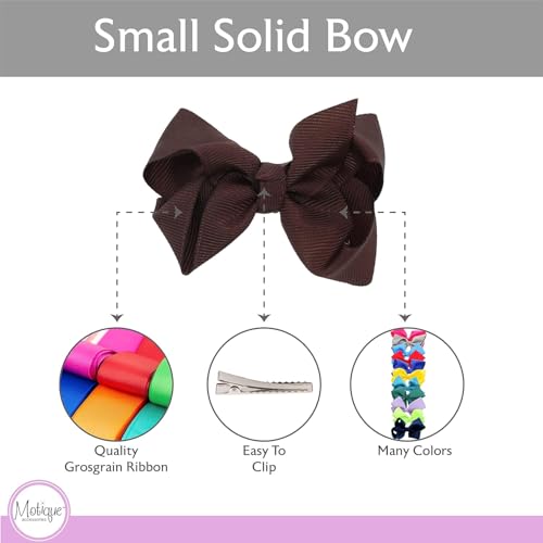 Image of Small Solid Bows for Girls - Set of 12 (Brown)
