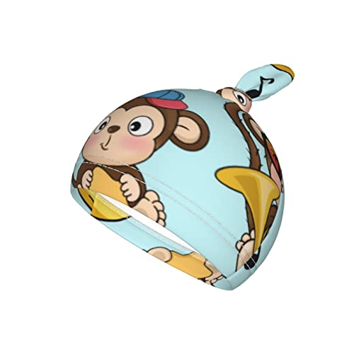 Image of Cartoon Monkey Newborn Swaddle Blankets with Hat Sets,Newborn Receiving Blanket for Boy Girl,Swaddle Sack Shower One Size