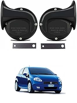 RKPSP Universal Windtone Jalwa Horn (2 and 4 Wheelers), Black Color, Heavy Plastic Body, Set of 2, 12V Voltage for Grand Punto Universal for All Models