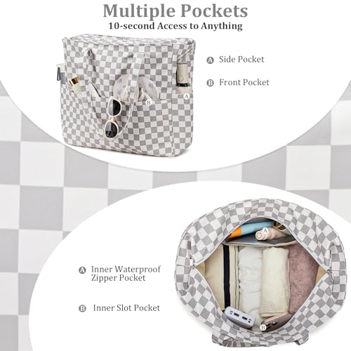 Image of LEDAOU Large Beach Bag Women Waterproof Sandproof Zipper Beach Tote Pool Bag for Swim Gym Grocery Travel with Wet Pocket
