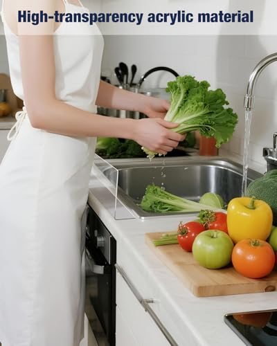 Image of Acrylic Sink Splash Guard, High Transparent Solid Splash Guard for Kitchen Island and Bathroom: 15.75 inchL x 1.6 inchW x 5.1 inchH