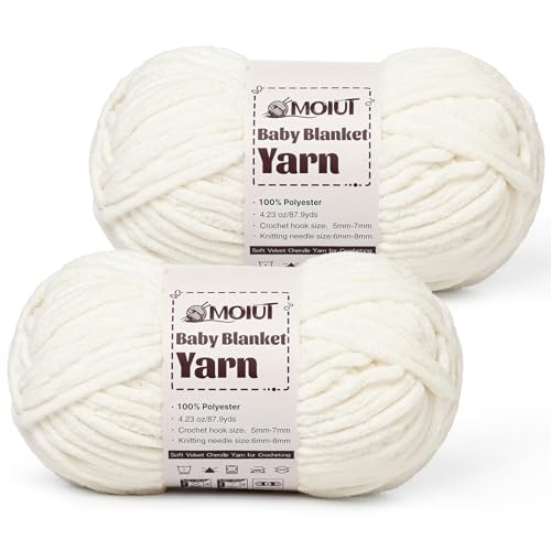 Image of Fluffy Chunky Yarn for Crocheting, Chenille Crochet Yarn 6 Super Bulky, 2 Pack of 87.9 yds /4.23 oz Baby Blanket Yarn, Soft Velvet Yarns for Knitting Amigurumi&DIY Crafts /Hats /Socks(2 Milky White)
