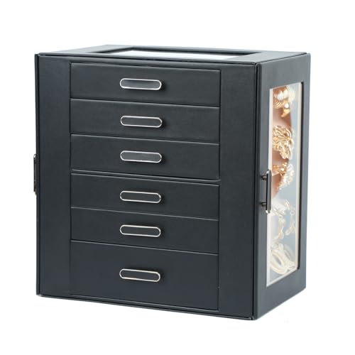 BOOVO Clear Lid Jewelry Box,6 Layers Jewelry Organizer (Black, 6 Layer)