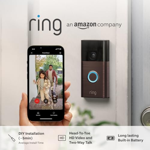 Ring Battery Video Doorbell (2024 release) + Chime | DIY Wireless Video Doorbell Camera | Head-To-Toe View | Easy to install (5 min) | With Built-in Battery I 30-day free trial of Ring Home