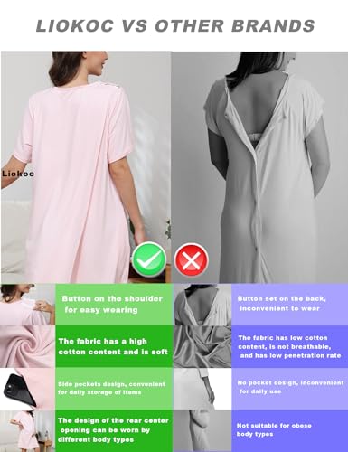 Hospital Gowns for Women Open Back Tear Away Snap Post shoulder Dress Short Sleeve Soft Adaptive Clothing with Pockets4