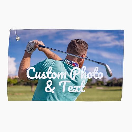FrameStory Custom Personalized Golf Towel, Add Your Photos, Event or Company Logo, Customizable with Text, Super Soft Silk Touch, Velour Golf Towel with Grommet and Hook, 16