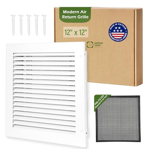 GREEN VENT - Modern Air Return Grille 12x12 (Duct Opening) - Decorative White Aluminum Air Vent Cover with Washable Mesh Pre-Filter for Ceiling, Wall - Quiet HVAC Grille for Home by GREEN VENT - Used condition - US$40.04