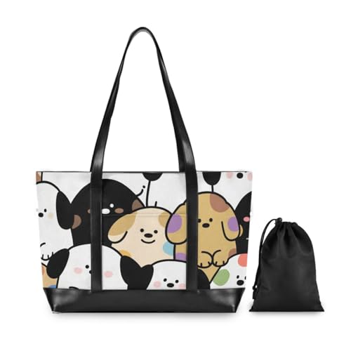 Cute Cartoon Dog Happy Large Capacity women laptop bag with zipper book tote for college with2