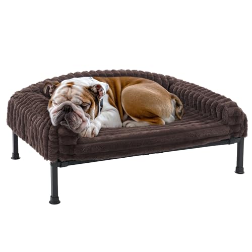 Veehoo Elevated Dog Bed with Bolster Cushion, Fluffy Plush Dog Couch Beds for…