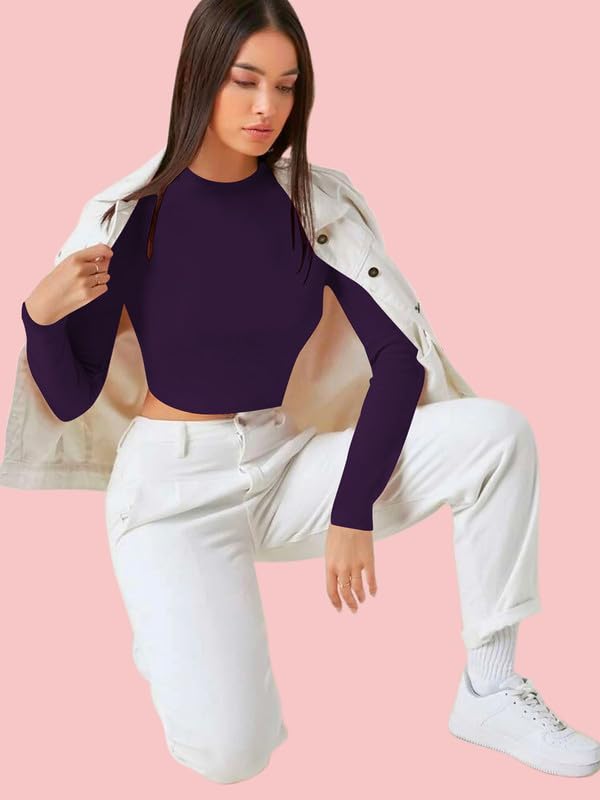 Image of Dream Beauty Fashion Women's Casual Round Neck Long Sleeves Stylish Crop Top - 17 inch Inches (Tee-Tally 02)