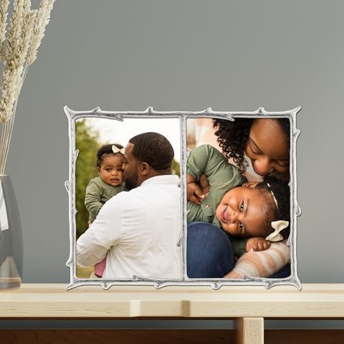 Image of Lawrence Frames Metal Frame, Branch Design, Silver, 4x6 Double