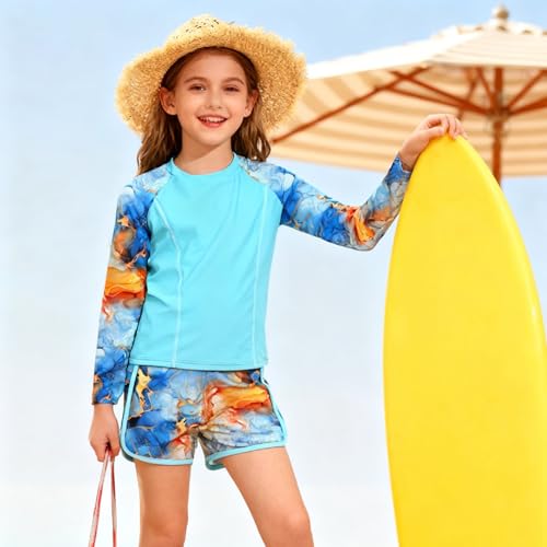Image of Vogseek Girls Rash Guard Swimsuits 2 Piece Bathing Suit UPF 50+ Summer Swimwear Size 7-12T
