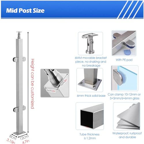 Poteaux centraux en acier inoxydable pour kit de plateforme et balustrade