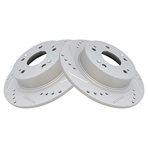 Image of TRQ Performance Rear Brake Pad and Rotor Set Ceramic Coated Drilled Slotted Rotors Compatible with 2018-2020 Honda Accord