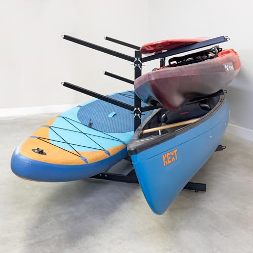 Image of Teal Triangle Adjustable Freestanding Kayak Storage Rack, Holds 6 Kayaks