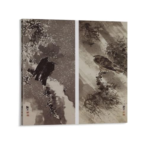 Toile corbeau et faucon Buson 60x60cm pour décoration murale moderne
