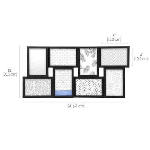 Melannco 24 x 12 Inch 8 Opening Photo Collage Frame, Displays Four 4x6 and Four 6x4 Inch Photos, Black