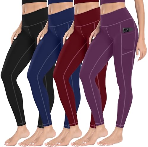 MIRITY High Waist Yoga Leggings with Pockets for Women - Buttery Soft Workout Stretchy Yoga Pants Pack of 4
