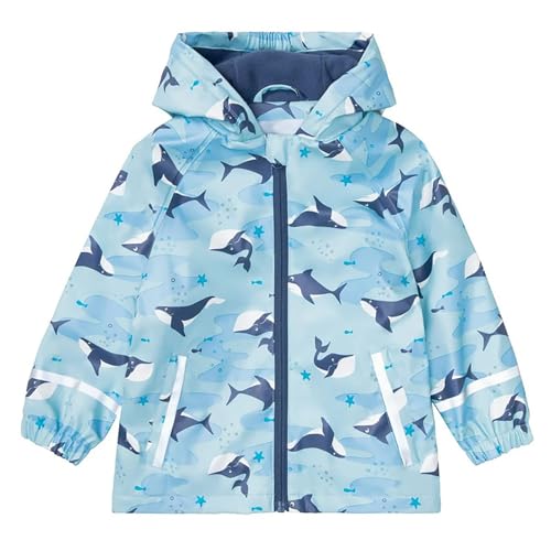 Toddler Boys Girls Rainwear with Hood Sea Animals Printed Rainproof Jacket Reflective Stripe Rain Coat