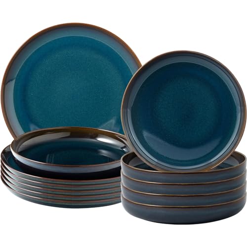 like. by Villeroy & Boch - Crafted Denim Tafelservice 12-teilig, Speiseteller (25,9 cm) und Suppenteller (21,9 cm) mit Reaktivglasur, Premium Porzellan, Blau