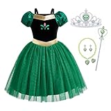 [Axaxa] プリンセス ドレス 子供 コスプレ 衣装 豪華6点セット グリーンドレス (プリンセスドレス, ハートのティアラ, 魔法のステッキ, ネックレス, リング, ピアス) (グリーン②,120)