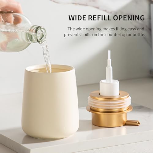 Image of Enra Foaming Soap Dispenser,12 Oz Modern Foam Soap Dispenser with Gold Pump for Bathroom, Kitchen with Easy-to-Press Pump (Beige Foam Gold Pump)