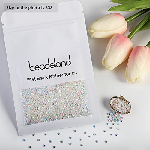 Image of Beadsland 2880pcs Flat Back Crystal Rhinestones Round Gems for Nail Art and Craft Glue Fix, Transparent AB,SS8,2.3-2.5mm | Flatback Glass Gems, 2.3-2.5mm, for Nail Art Craft, Glue Fix