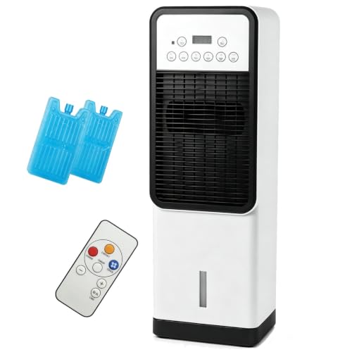 Aire Acondicionado Portatil Blanco, 3 Velocidades, Control Remoto, Enfriador de Aire Depósito de 3,5 L, Temporizador de 7 Horas