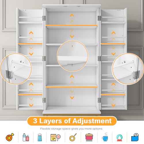 Jehiatek 51” Pantry Cupboard with Doors & Adjustable Shelves, Freestanding Storage Cabinet White for Kitchen, Living Room and Dinning Room - 6