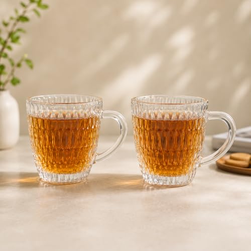 Image of MULTI ZONE 200 ML Crystal Clear Toughened Glass Tea Cup with Convenient Solid Handle Cups, Espresso Mug Set for Tea, Coffee, Hot /Cold Drinks (KTZB164)