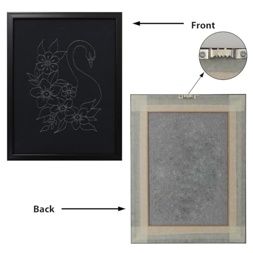 Image of picknMAKE Hand Cross Stitch Embroidery Kits for Beginners Adults with Cloth Fabric, Framed Swan on Black Pattern to do Embroidery with Instruction and All Material Included