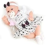 The Magic Toy Shop BiBi Doll Reborn Baby Girl “Jasmine” 17-Inch – Realistic Newborn with Vinyl Head, Cloth Body, Dummy, Milk Bottle, Birth Certificate & Cow-Themed Outfit – Dolls for Girls