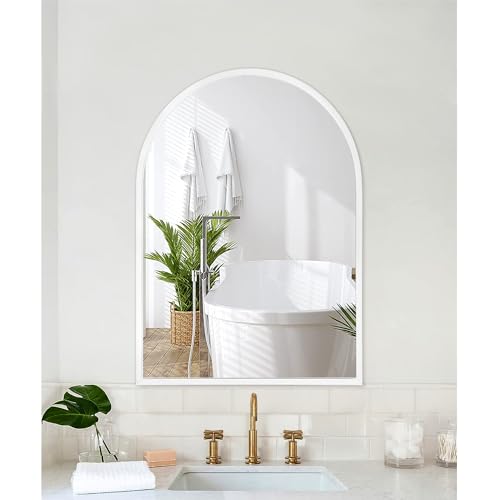 Image of Arch Wall Mirror 20 inchx16 inch Large White Bathroom Mirror Metal Frame Mirrors for Wall, Decoration Vanity Bedroom Entryway Living Room Room Home Decor