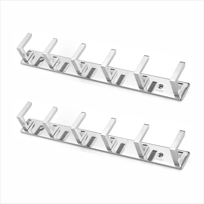 GLOXY Stainless Steel Bathroom Accessories 6 Hooks Plate, Wall Mounting Door Back Hanger Pins for Hanging Cloth Set, Shirt Bar & Towel Rack, Robe, Key 6 Pin khutti(Silver, Pack of 2) (B0C2CT65V5) Amazon Price History, Amazon Price Tracker