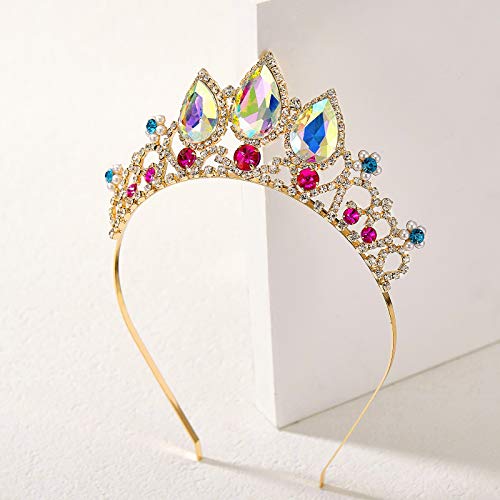 SWEETV Rapunzel Tiara for Girls Birthday and Costume, Aurora Borealis Crystal Princess Tangled Crown Headband for Kids Cosplay, Wedding Hair Accessories for Flower Girls