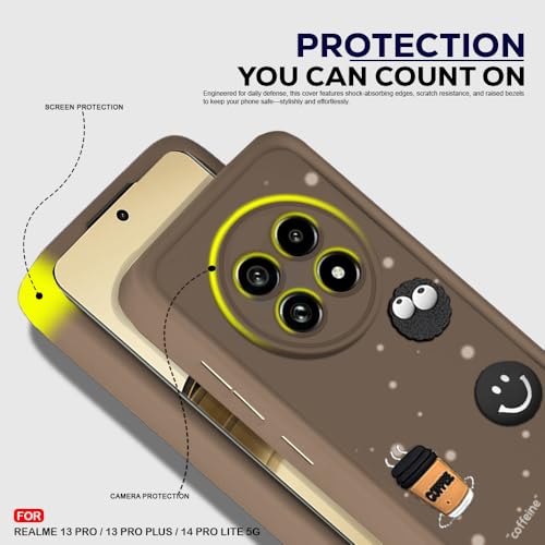Image of AESTMO Back Case Cover for Realme 13 Pro /Pro Plus / 14 Pro Lite 5G | Cute Fun Cartoon 3D Ball | Coffee Silicone Case | Full Body Protection | Camera Protection Back Cover (Brown)
